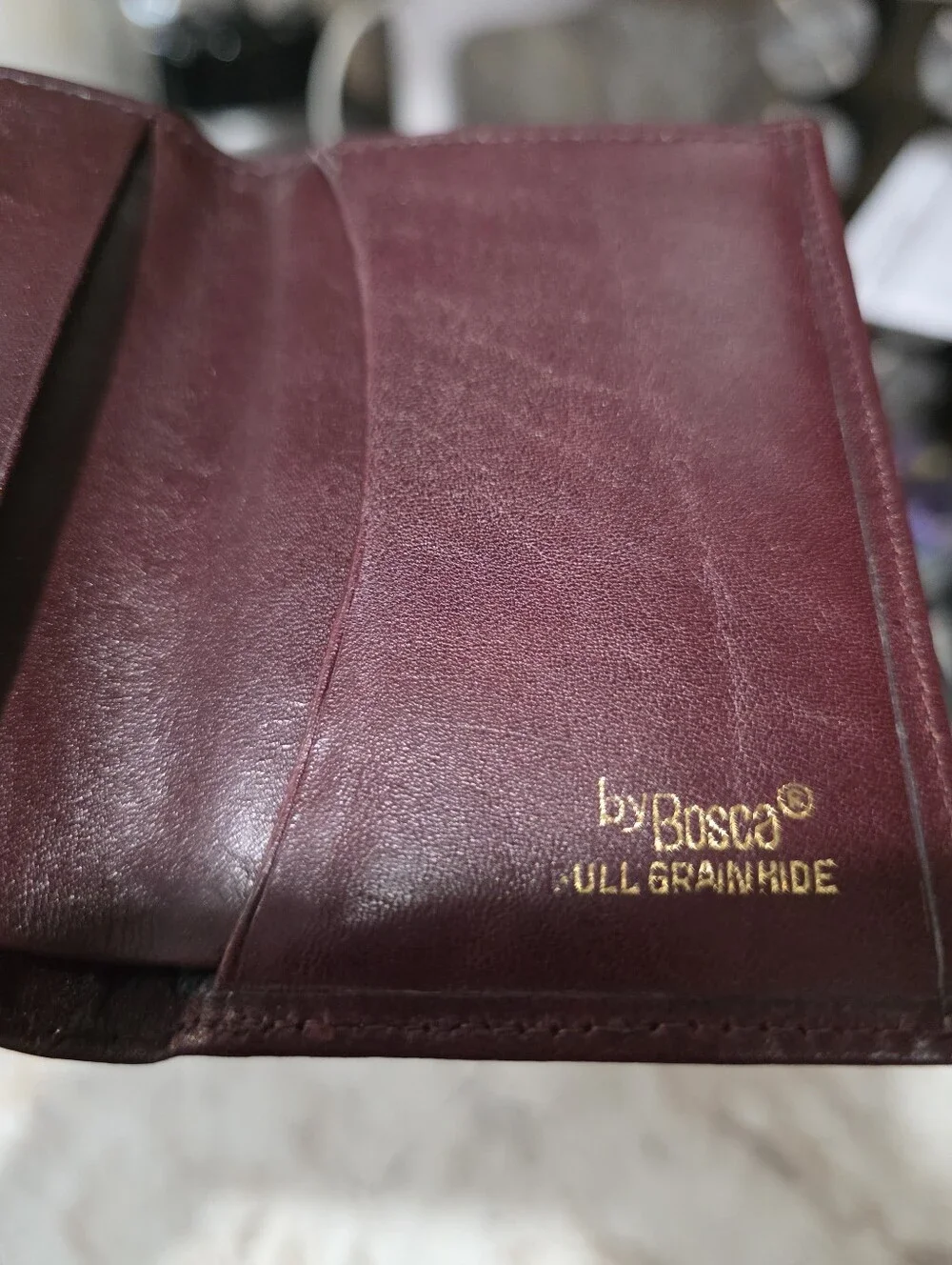 Vintage 80s Bosca Full Grain Hide Leather Trifold Wallet Burgundy Oxblood